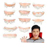 ERINGOGO 12 Pcs Halloween Vampire Teeth Fake Fangs Realistic PVC Costume Teeth Prank Props for Cosplay and Spooky Party Comfortable Fit with Various Designs for Authentic Funny Looks