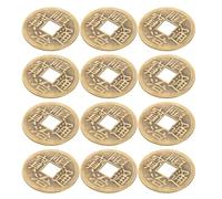 ERINGOGO 12pcs Brass Chinese Fortune Coins Feng Shui Wealth Protection Lucky Charms Traditional I Ching Divination Collectible Coins for Year Prosperity and Success Decor
