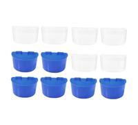 ERINGOGO 12Pcs Parrot Feeding Bowls Household Bird Feeder Cups Blue Transparent for Budgerigar Canary Cockatiel Finch Parakeet with Capacity and Easy Installation