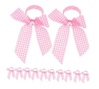 ERINGOGO 12pcs Pink Gingham Bow Napkin Rings with Faux Pearl Shower Table Decor Lightweight Ribbon Serviette Buckles for Bridal Shower Wedding Reception and Tea Party Centerpiece