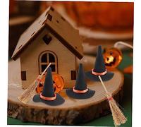ERINGOGO 12pcs Witch Hat Small Broom Halloween Jam Witch Hats Doll and Broom Mini Hive Cosplay Tiny Ornament Haunt Decor Girl Brown Whisk UV DIY Felt Cloth Black