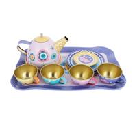 ERINGOGO 14pcs Tin Tea Set for Enchanted Garden Pretend Play Afternoon Tea Set with Teapot and Cups Metal Imitation for Role Play and Party