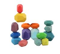 ERINGOGO 16pcs Beech Wooden Stacking Stones Educational for Hand Eye Coordination Cognitive Development Imaginative Play