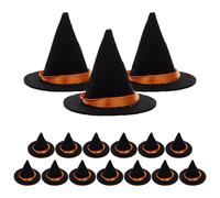 ERINGOGO 16PCS Mini Black Felt Witch Cap Wine Bottle Toppers for Halloween Party Decorations Tiny Dollhouse Miniature Hats for Spooky Festive DIY Crafts and Home Ornaments