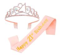 ERINGOGO 1Set Birthday Decorative Crown Sash Set for Elegant Birthday Party Headdress with Shoulder Straps Dazzling Rose Gold Hair Hoop Photo Prop for Memorable Celebrations
