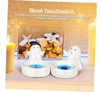 ERINGOGO 2 Pcs Ceramic Ghost Candle Holders Cute Ghost Statue Tealight Candle Holder Decor for Halloween Birthday Party Table Centerpiece Festive Home Ornament