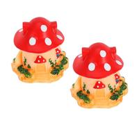 ERINGOGO 2 Pcs Miniature Mushroom House Micro Landscape Decorations, Simulated Garden Ornament for Reptile Terrariums, Red Resin Habitat Décor for Climbing Pets and Small Animal Enclosures