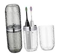 ERINGOGO 2 Pcs Portable Thick Pet Toothbrush Travel Case with Secure Lid Connection Transparent Glacier Pattern Cup for Bathroom Camping School Oral Care Storage