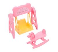 ERINGOGO 2 Sets Miniature Dollhouse Accessories Pink DIY Furniture Decoration with Rocking Horse and Swing Easy Assembly for Pretend Play Enhances Family Bonding and Social Skills