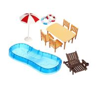 ERINGOGO 2 Sets Miniature Dollhouse Pool and Beach with Tiny House Furniture Includes Swimming Pool Beach Umbrella Chair for Fairy Garden Decoration Easy Assembly Bright Colors