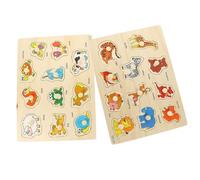 ERINGOGO 2 Sets Wooden Animal Peg Puzzles Educational Logic Board for Early Learning Creativity Development Safe Montessori Year Old Play