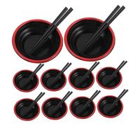 ERINGOGO 20 Sets Dollhouse Miniature Japanese Ramen Bowls with Mini Chopsticks and Cute Plates Realistic Plastic Kitchen Tableware for Pretend Play Cooking