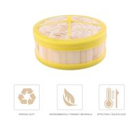 ERINGOGO 20Cm Bamboo Steamer with Yellow Edge, Single Tier Steam Basket with Lid for Dim Sum, Dumplings, and Vegetable Cooking
