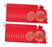 ERINGOGO 20pcs Chinese Style Drawstring Gift Bags Silk Storage Pouches for Year Wedding Candy Packaging Dragon Pattern Lightweight Portable