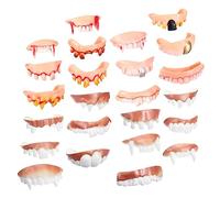 ERINGOGO 24pcs Halloween Fake Teeth PVC Material Safe Funny Zombie Vampire Dentures for Party Pranks Cosplay Costume Supplies