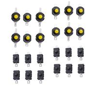 ERINGOGO 24Pcs Mini Latching Flashlight Button Switch Set, Torch On-Off Pushbutton Replacement with Straight and Bent Pins, Industrial Electrical Control for DIY and Repair
