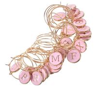 ERINGOGO 26Pcs Light Pink Alphabet Wine Glass Tags with Hanging Rings A-Z Letters Wine Charms for Party Drink Markers and Gathering Cup Identifiers