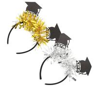 ERINGOGO 2Pcs 2023 Graduation Cap Headbands with Sequin Glitter Hoop Hairbands, Black Gold Black Silver Mini Graduation Hat Hair Accessories for Party Favor and Theme Celebration