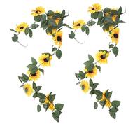 ERINGOGO 2pcs Artificial Sunflower Vine with Leaves Real Touch Fake Rattan Garland for Home Decor Bendable DIY Wreath Craft and Textured Floral Garland for Wall Mantelpiece Stair Handrail