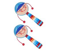 ERINGOGO 2pcs Baby Wooden Hand Rattle Cartoon Printing Shake Toys for Infant Sensory Development and Early Education, Blue