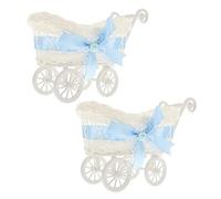 ERINGOGO 2pcs Blue Imitation Rattan Stroller Candy Basket Woven Desktop Storage for Party Decor and Gift Packing Cute Home Ornament for Nursery and Shower