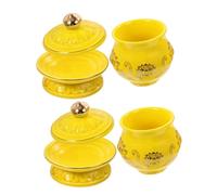 ERINGOGO 2pcs Ceramic Buddhist Offering Cups with Lotus Design Smooth Polished Edges Compact Lightweight Holy Water Bowls for Tibetan Worship and Home Decoration