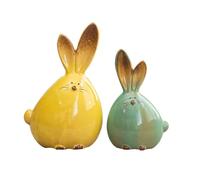 ERINGOGO 2pcs Ceramic Rabbit Figures Handmade Decorative Bunny Ornaments for Living Tv Cabinet Home Unique Animal Statues