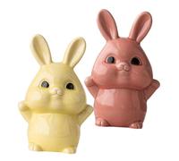 ERINGOGO 2pcs Ceramic Rabbit Figurines Decorative Bunny Statue for Home Office Tabletop Modern Minimalist Yellow and Pink Ceramic Ornaments Unique Year Rabbit Decorations
