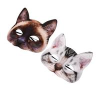 ERINGOGO 2pcs for Cat Skeleton Halloween Masks Animal Whiskers Party Funny Cosplay Cat Costume Halloween Color Head Furry Painted White Birthday and Cute Shiny Eva