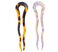 ERINGOGO 2pcs French U Shaped Hair Pins for Thick Hair Elegant Acetate Chignon Clips in Deep Tortoise and Blue Floral Lightweight Stylish for Daily Updo Styling and Face Washing