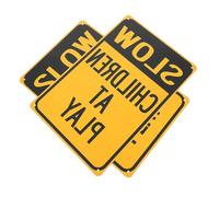 ERINGOGO 2pcs High Visibility at Play Road Caution Signs Weather Resistant Iron Safety Signs with Slow Down Warning Easy to Install for Neighborhood Street Safety
