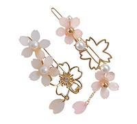 ERINGOGO 2Pcs Japanese Cherry Clips Flower Hairpins Ornament for Women Decorative Hair Accessories Elegant Floral Style with Dangle Charm
