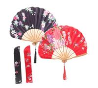 ERINGOGO 2pcs Japanese Folding Hand Fans Satin S Bone Design with White Pouch Silk Hand Fan for Women Wedding Party Summer Featuring Traditional Motifs and Smooth Operation