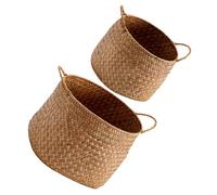 ERINGOGO 2pcs Japanese Style Hand Woven Storage Baskets with Dual Handles Decorative Indoor Plant Holders and Organizer for Magazines Toiletries Versatile Home Storage