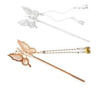 ERINGOGO 2pcs Metal Butterfly Hair Sticks for Women Long Hair Smooth Edges Lightweight Bun Holder Gold Silver