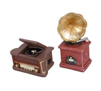 ERINGOGO 2pcs Mini Phonograph Resin Ornaments Vintage Retro Gramophone Sculpture for Dollhouse Accessories Living Room Study Home Decoration