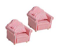 ERINGOGO 2pcs Miniature Sofa Set for Dollhouse Red and White Striped Furniture Accessories for DIY Living Room Scenes Enhance Creativity and Imagination Pretend Play