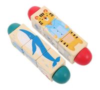 ERINGOGO 2pcs Montessori Wooden Animal Rotating Puzzle for Boy Girl Educational Spin Blocks with Colorful Land Sea Creatures Fine Motor Skill Development Learning