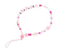 ERINGOGO 2PCS Pink Simulation Pearl Beaded Phone Straps LOVE Letter and Heart Pattern, 4mm Round Glass Beads Cellphone Hanging Lanyards for Mobile Phone Decoration and Wrist Use