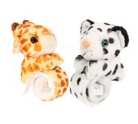 ERINGOGO 2pcs Plush Animal Slap Bracelets for Comfortable Snap Bands Party Favors Bulk with Giraffe and Snow Leopard Design