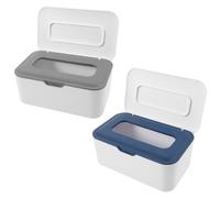 ERINGOGO 2Pcs Portable Wet Tissue Container with Dustproof Lid Reusable Wipe Dispenser Box for Travel and Home Compact Storage Tissue Box for Wipes and Odorless Design in Gray and Blue