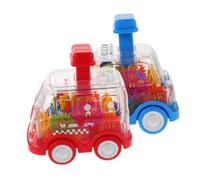 ERINGOGO 2pcs Push Car with Transparent Casing and Colorful Gears Press to Go Friction Powered Vehicle for Compact Design for Easy Grip and Motor Skill Development