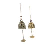 ERINGOGO 2pcs Retro Metal Temple Wind Chime with Hanging Rope Vintage Buddha Head and Design Lightweight Garden Patio Decor for Wealth and Meditation