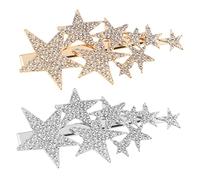 ERINGOGO 2Pcs Rhinestone Star Hairpins Sparkling Hair Clips Accessories for Women Elegant Barrette Hair Clips for Party and Daily Wear Silver and Gold Chic Headwear