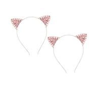ERINGOGO 2Pcs Rose Gold Cat Ear Headband with Pink Rhinestones, Lightweight Crystal Hair Hoop for Women, Festive Party Hair Accessories and Holiday Costume Headband