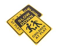 ERINGOGO 2pcs Slow Down At Play Safety Sign Metal Warning Signs for Streets Lawns Neighborhoods Outdoor Playing Caution Alerts Drivers to Slow and Stay Vigilant