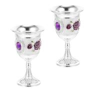 ERINGOGO 2pcs Small Alloy Wine Goblets with Flower Pattern White Wine Cups for Parties Reusable Unbreakable Decorative Drinkware for Hot and Cold Beverages