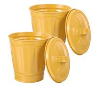 ERINGOGO 2pcs Small Metal Bin with Lid, Galvanized Iron Desktop Garbage Can for Office and Dorm, Sturdy Yellow Mesh Wastebasket that Does Not Take up Space, Simple and Decorative Table
