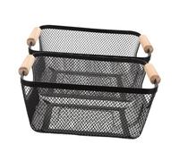 ERINGOGO 2pcs Small Wire Metal Storage Baskets with Nordic Wood Handles Rustic Farmhouse Fruit and Bathroom Organizer for Pantry Closet Entryway Space-saving Mesh Bins for Kitchen and