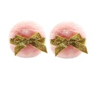 ERINGOGO 2PCS Soft Plush Long Hair Powder Puff with Glitter Bowknot Band for Skincare Gentle Highlighter Applicator Suitable for Adult Use